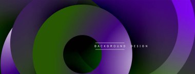 Soyut daireler örtüşüyor, canlı mor ve yeşil katmanlar oluşturuyor. Arka planlar ve sunumlar için modern tasarım öğesi. Yumuşak gradyanlar.