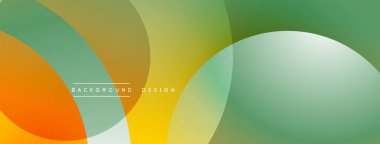 Soyut arkaplan özellikleri üst üste binen daireler, gradyanlar. Renkler turuncu, sarı, yeşil. Dijital projeler için modern tasarım ögesi.