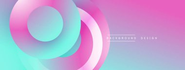 Soyut pembe, mor, turkuaz katmanlar dinamik dairesel tasarım yaratır. Gradyan renkler düzgün bir şekilde harmanlanarak modern estetik sunuyor.