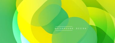 Soyut, enerjik bir arkaplan. Üst üste binen daireler dinamik, akan yeşil, sarı gradyanlar oluşturur. Modern tasarım ögesi.