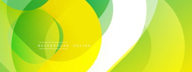 Soyut enerjik tasarım. Üst üste binen daireler dinamik yeşil, sarı, beyaz gradyanlar oluşturur. Sunumlar ve web siteleri için modern arkaplan.