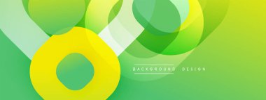 Soyut, canlı, yeşil, sarı şekiller örtüşüyor. Modern tasarım enerji, büyüme, pozitiflik öneriyor. Yumuşak eğimler derinlik yaratır.