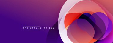 Soyut mor tasarım, üst üste binen daireler. Gradyan gölgeler dinamik görsel efekt yaratır. Modern, temiz estetik.