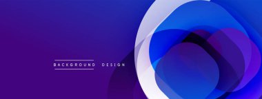 Soyut tasarım, üst üste binen daireler, canlı mor, mavi gradyanlar. Dijital projeler için modern arkaplan.