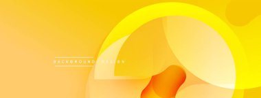Parlak sarı eğimli arka plan. Üst üste binen daireler dinamik görsel efekt yaratır. Sancaklar ve sunumlar için modern tasarım uygun.