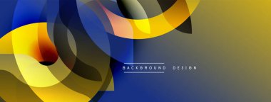 Soyut grafik tasarım özellikleri üst üste binen yuvarlak şekiller. Renkler arasında sarı, mavi, kahverengi, turuncu renkler var. Modern estetik.