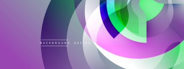 Soyut tasarım, üst üste binen daireler, canlı mor, yeşil renkler. Modern, dinamik kompozisyon görsel ilgi yaratır. Yumuşak gradyanlar mevcut akış etkisi.