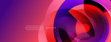 Soyut gradyan katmanlar dinamik dairesel şekiller yaratır. Canlı mor, mor, kırmızı renkler pürüzsüz bir şekilde harmanlanır. Modern tasarım ögesi.