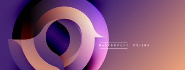Soyut katmanlı şekiller dinamik gradyan arkaplan oluşturur. Mor, pembe renkler kompozisyona hakim. Modern tasarım ögesi.