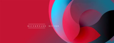 Soyut kırmızı tasarım, üst üste binen daireler. Mavi, mor renkler dinamik görsel efekt yaratır. Sunumlar için modern arkaplan uygun.