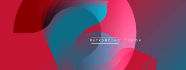 Soyut sıvı şekilleri örtüşür, canlı kırmızı ve mavi renkler yaratır. Modern tasarım elementleri dinamik hareket, görsel enerji.