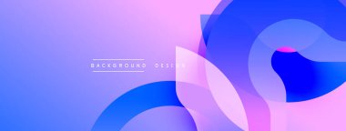 Soyut şekiller örtüşüyor, parlak mavi ve mor renkler yaratıyor. Modern tasarım öğeleri akıcılığı ve dinamizmi akla getiriyor. Arkaplan özellikleri metin.