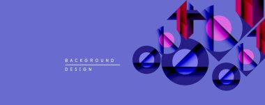 Soyut geometrik şekiller, mor arkaplan. Modern tasarım elementleri dinamik görsel kompozisyon oluşturur. Minimalist stil, temiz hatlar.