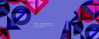 Soyut geometrik şekiller, mor renkler tasarımda baskın. Metin arkaplan tasarımı, basit düzen, modern estetik.