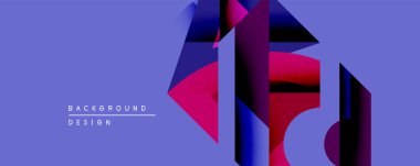 Soyut geometrik şekiller mor arkaplanla örtüşür. Modern tasarım elementleri dinamik görsel doku oluşturur. Minimalist estetik.