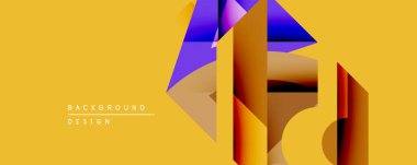 Soyut geometrik şekiller örtüşür, sarı arkaplanda canlı renk gradyanı yaratır. Modern tasarım elementleri dinamik görsel deneyim önerir.