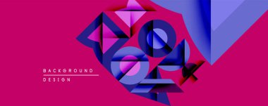 Soyut geometrik şekiller canlı pembe arkaplana hükmediyor. Katmanlı çokgenlerin tasarım özellikleri, dinamik görsel efekt oluşturur.