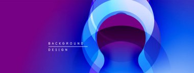Soyut eğim arkaplanı. Üst üste binen daireler dinamik görsel efekt yaratır. Mor, mavi renkler kompozisyona hakim. Modern tasarım ögesi.