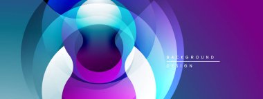 Soyut katmanlı şekiller canlı gradyan arkaplan oluşturur. Modern tasarım mavi, mor, beyaz renkler kullanır. Pürüzsüz geçişler derinliği gösteriyor.