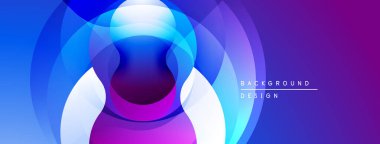 Soyut tasarım, canlı örtüşen daireler içerir. Mavi, mor, beyaz renkler dinamik görsel efekt yaratır. Modern arkaplan ögesi.