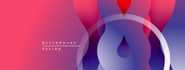 Soyut eğim arkaplanı. Çemberler, sıvı şekiller modern tasarım yaratır. Pembe, mor renkler kompozisyona hakim. Mevcut en küçük metin.