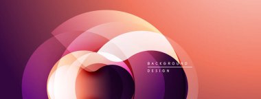 Soyut tasarım özellikleri üst üste binen daireler, farklı renkler. Mor, turuncu renkler dinamik görsel efekt yaratır. Modern, parlak arkaplan.