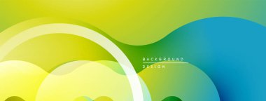 Soyut sıvı şekilleri sarı, yeşil ve mavi renkleri harmanlıyor. Modern tasarım enerjiyi, hareketi, pozitif titreşimleri çağrıştırır. Basit, temiz estetik..