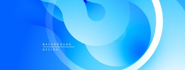 Soyut mavi arkaplan. Üst üste binen şekiller dinamik ve modern tasarım yaratır. Yumuşak gradyanlar görsel ilgi sunar. Minimalist estetik.