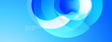 Soyut mavi tasarım, üst üste binen daireler, gradyanlar. Modern estetik, temiz çizgiler, arka planlar ve sunumlar için uygun.