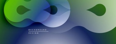 Soyut akışkan şekiller harmanlanır, canlı yeşil, mavi gradyanlar oluşturur. Arkaplan ve sunumlar için modern tasarım ögesi.