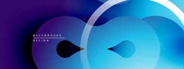 Soyut mavi eğimli arkaplan. Üst üste binen daireler dinamik görsel efekt yaratır. Modern tasarım elemanları.