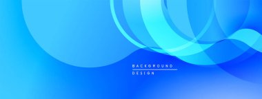 Soyut mavi arkaplan. Düz eğriler dinamik akış yaratır, modern tasarım elementleri mevcuttur. Gradyan gölgeler görsel derinlik sunar.