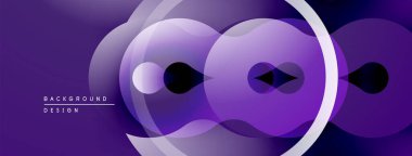 Soyut mor tasarım, üst üste binen daireler, gradyanlar, dinamik şekiller. Dijital projeler için modern arkaplan.