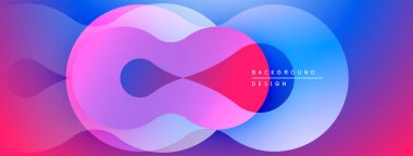 Soyut akışkan şekiller, canlı renklerin karışımı. Pembe, mavi gradyanlar sonsuzluk sembolü etkisi yaratır. Modern tasarım ögesi.
