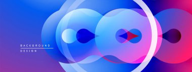 Soyut tasarım, üst üste binen daireler, parlak mavi, pembe renkler. Modern, dinamik kompozisyon görsel ilgi yaratıyor.