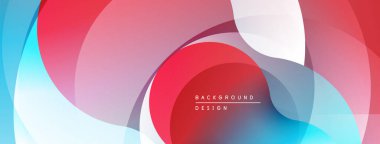 Soyut geometrik şekiller, canlı renklerin karışımı. Kırmızı, mavi, beyaz dinamik arka plan tasarımı yaratır. Yumuşak eğimler, modern estetik.