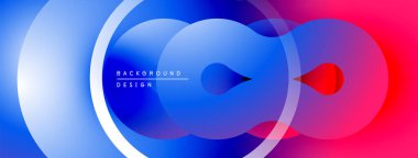 Soyut tasarım, üst üste binen daireler, canlı mavi, pembeye geçiş. Modern estetik, temiz çizgiler, dinamik kompozisyon.