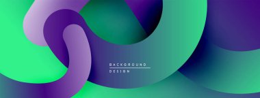 Soyut akışkan şekiller harmanlanır ve canlı gradyanlar oluşturur. Mor, yeşil renkler tasarımda baskın. Modern arkaplan ögesi.