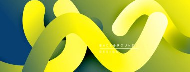 Soyut akan kurdeleler, sarı, yeşil, mavi renkler. Modern tasarım, dinamik eğriler, pürüzsüz eğimler görsel ilgi yaratır.