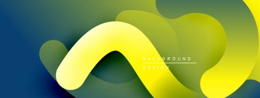 Soyut sıvı şekiller, canlı renklerin karışımı. Sarı egemen, yeşil, mavi mevcut. Arka planlar için modern tasarım ögesi.