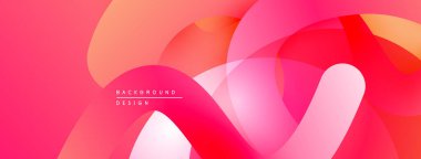 Soyut sıvı şekilleri, canlı pembeler, portakallar dinamik bir zemin oluşturur. Modern tasarım, pürüzsüz eğimler görsel ilgi sunar.