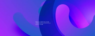 Soyut akışkan şekiller, canlı mor, mavi gradyanlar. Arka planlar ve sunumlar için modern tasarım öğesi. Düz eğriler dinamik görsel efekt yaratır.