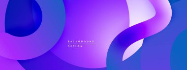 Soyut sıvı şekiller, canlı mor renkler, modern tasarım. Gradyan renkler dinamik görsel efekt yaratır. Arkaplan ögeleri hareket önerir.
