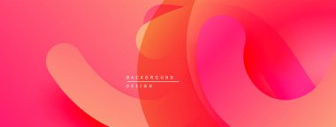 Soyut sıvı şekilleri, canlı pembeler, portakallar dinamik bir zemin oluşturur. Modern tasarım elementleri enerji, akış önerir.