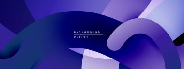 Soyut sıvı şekilleri, mor renkler baskın gelir. Modern tasarım, pürüzsüz eğimler derinlik yaratır, minimalist estetik. Arkaplanda metin ögeleri.
