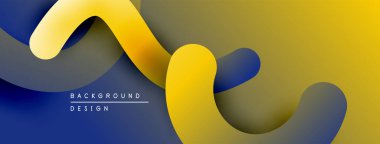 Soyut tasarım katmanlı kağıt şekilleri içerir. Sarı, mavi, altın renkleri dinamik kompozisyon yaratır. Modern estetik, temiz çizgiler.