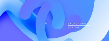Soyut sıvı şekiller, canlı mavi renkler, modern tasarım. Arkaplan düz gradyanlar, dinamik bileşim, metin örtüsü.
