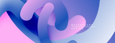 Soyut sıvı şekiller, canlı mor, pembe, mavi renkler. Modern tasarım, pürüzsüz eğimler dinamik kompozisyon yaratır. Arkaplan ögesi.
