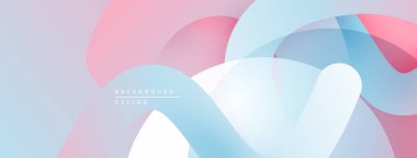 Soyut şekiller örtüşür, yumuşak eğimler yaratır. Pembe, mavi renkler dizaynın hakimi. Minimum metin mevcut, modern estetik.