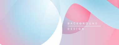 Soyut şekiller harmanlanarak yumuşak pastel gradyanlar oluşturur. Pembe, mavi renkler tasarıma hakim, temiz estetik sunuyor. Mevcut en küçük metin.